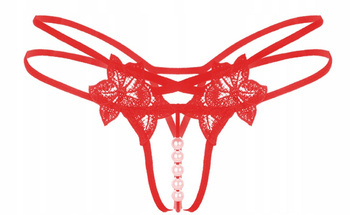 Stringi paseczki majtki z rozcięciem haft perełki