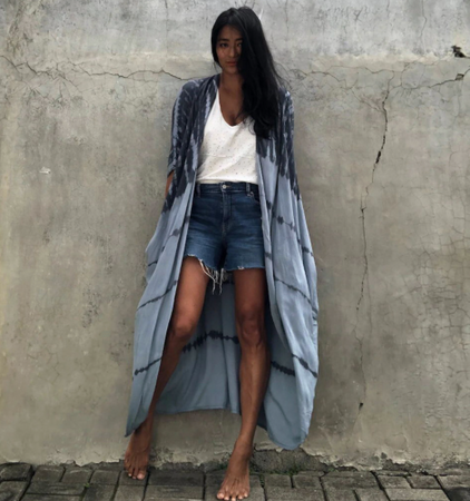 Pareo długa narzutka plażowa tunika z paskiem