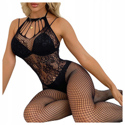 Bodystocking czarne kombinezon siateczka