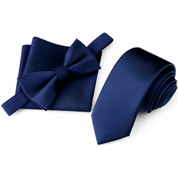 Zestaw krawat + mucha + poszetka - granatowy
