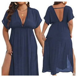 Sukienka plażowa pareo plus size GRANATOWA