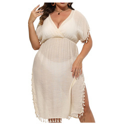 Sukienka plażowa pareo plus size BEŻOWA