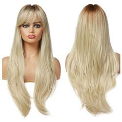 Peruka z grzywka falowana ombre rudy blond