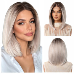 Peruka do ramion lace front platynowa prosta