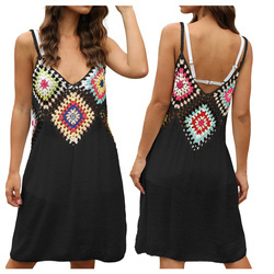 Sukienka na ramiączkach z haftem pareo plażowe CZARNE