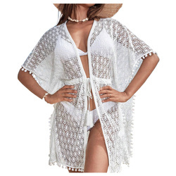 Pareo narzutka plażowa koronkowa biała