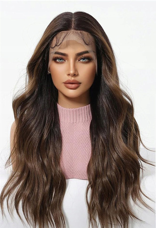 Peruka długa lace front brązowa fale