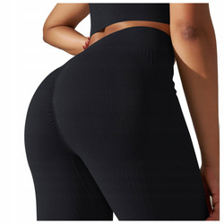 Legginsy sportowe prążkowane wysoki stan marszczenia