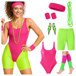 Strój zestaw lata 80. neonowy spodenki body frotka
