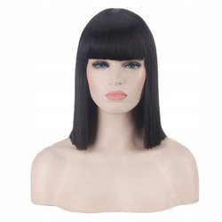 Peruka do ramion czarna prosta grzywka