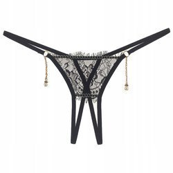 Stringi damskie paseczki z rozcięciem perełka