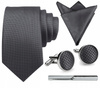 Zestaw męski w pudełku - krawat + poszetka + spinki do mankietów + spinka do krawata GRAFITOWY