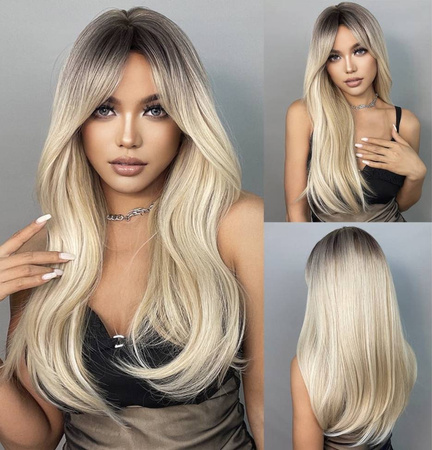 Peruka prosta brąz blond ombre
