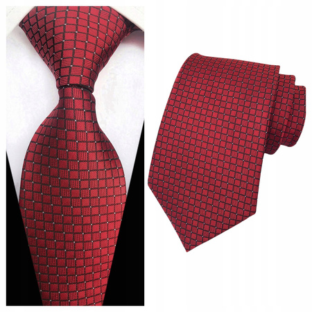 Krawat męski klasyczny w kratkę - czerwony