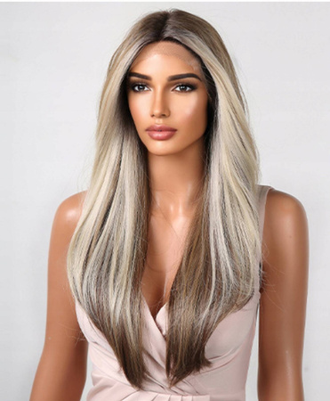 Peruka lace front długa brąz blond ombre