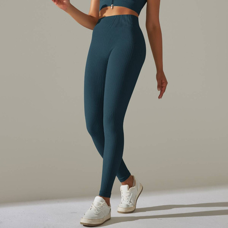 Legginsy sportowe prążkowane wysoki stan marszczenia 