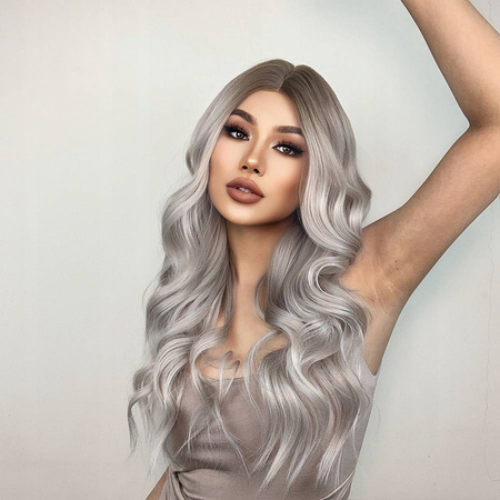 Peruka długa blond szara falowana 