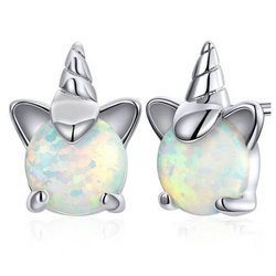 Srebrne kolczyki z kamieniem - jednorożce