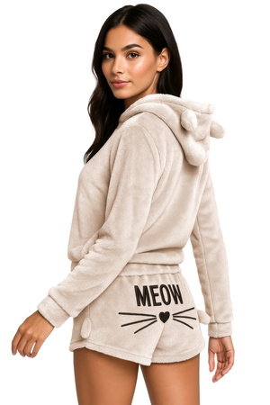 Ciepła piżama kotek pluszowa meow beżowa