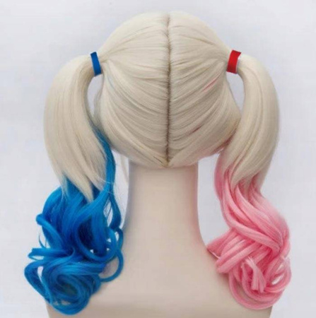 Peruka długa blond różowy niebieski Harley Quinn cosplay