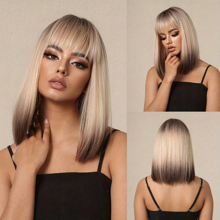 Peruka blond ombre krótkie proste włosy grzywka