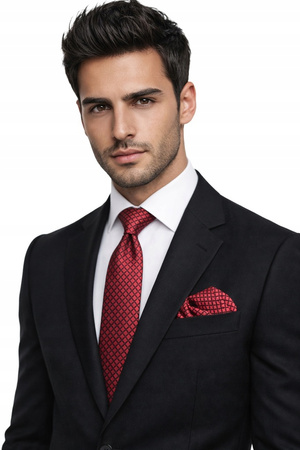 Żakardowy zestaw - krawat + poszetka + spinki