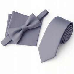Zestaw krawat + mucha + poszetka - grafitowy