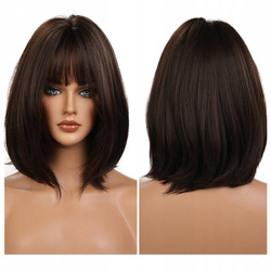 Peruka z grzywką prosta brąz