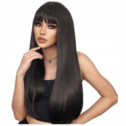 Peruka długa brąz prosta grzywka