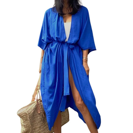 Pareo długa narzutka plażowa tunika z paskiem