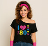 Koszulka lata 80. czarna bluzka disco "I LOVE 80'S"