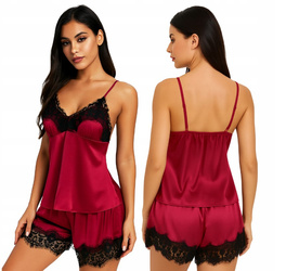 Piżama satynowa spodenki top koronka