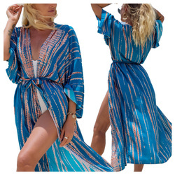 Pareo kolorowe długa narzutka plażowa tunika z paskiem