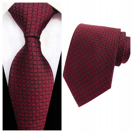 Krawat męski klasyczny w kratkę - bordowy