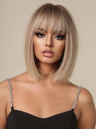 Peruka blond krótkie proste włosy grzywka