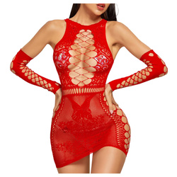 Bodystocking sukienka koronkowa z wycięciami