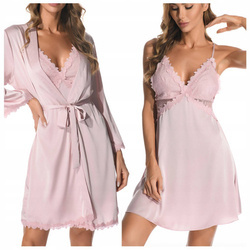 Komplet szlafrok damski satynowy koszulka