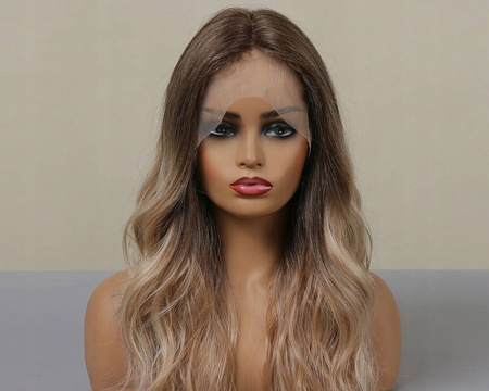 Peruka lace front blond brąz fale długie włosy