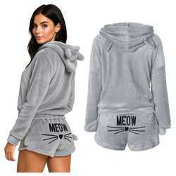 Ciepła piżama kotek pluszowa meow szara