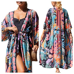 Pareo długa narzutka plażowa tunika z paskiem