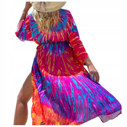 Pareo kolorowe długa narzutka plażowa tunika z paskiem