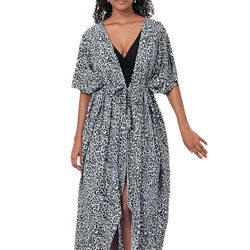 Pareo długa narzutka plażowa tunika z paskiem