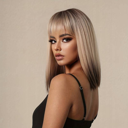 Peruka blond ombre krótkie proste włosy grzywka