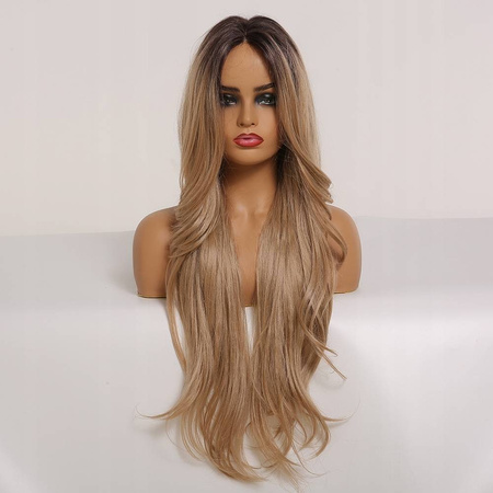 Peruka długa ombre brąz falowana lace front