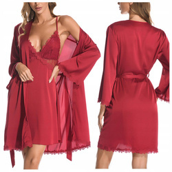 Komplet szlafrok damski satynowy koszulka