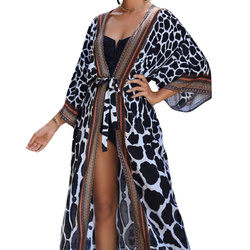 Pareo długa narzutka plażowa tunika z paskiem