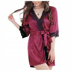 Szlafrok damski satynowy z koronką bordowy