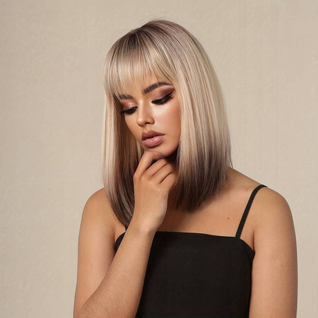 Peruka blond ombre krótkie proste włosy grzywka