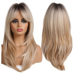 Peruka długa ombre blond prosta grzywka