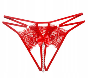 Stringi z rozcięciem i perełkami - czarne